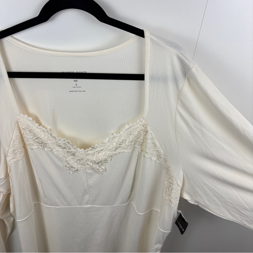 NWT torrid Super Soft Ribbed Sweetheart Top sz 5X Whisper White Lace Trim Tee - Picture 5 of 13